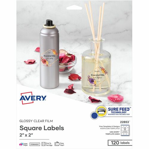 Avery Labels, Square, 12UP, Laser/Inkjet, 2"x2", 120/PK, Glossy CL