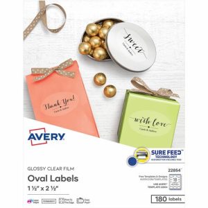 Avery  Labels,Oval,18UP,Laser/Inkjet,1-1/2"x2-1/2",180/PK,Glossy CL