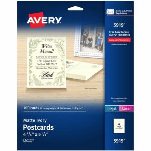 Avery  Postcards,Uncoated,Laser/Inkjet,4-1/4"x5-1/2",100/BX,Ivory