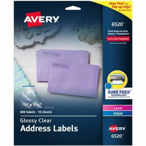 Avery  Mailing Labels, Ret Address, 2/3"x1-3/4", 600/PK, Glossy CL