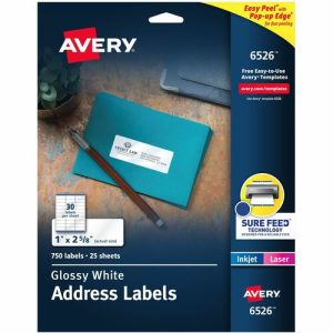 Avery  Mailing Labels, Address, 1"x2-5/8", 750/PK,Glossy WE