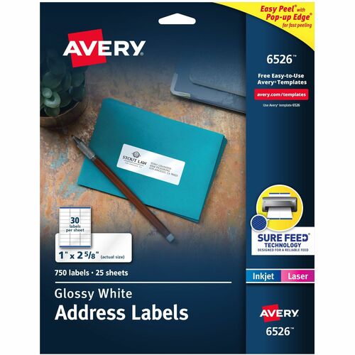 Avery Mailing Labels, Address, 1"x2-5/8", 750/PK,Glossy WE