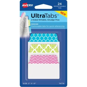 Avery  Tabs, Ultra, 2-sided, 2"x1-1/2", 24/PK, Blue/Green/Pink