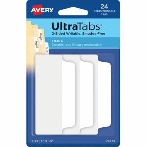 Avery Tabs, Ultra, 2-Sided, 3"x1-1/2", 24/PK, White