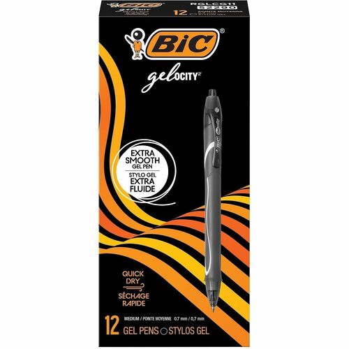Bic Pens, Retractable, Quick-Dry Gel, 0.7mm Point, Black