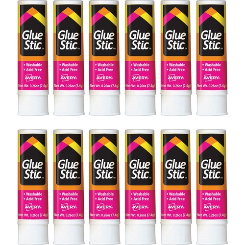 Avery Glue Stic, Permanent, Washable, 0.26 oz., 12/BX, Clear
