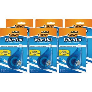 Bic  Correction Tape, 1/5"x39.3', Single Line, 6/BX, White