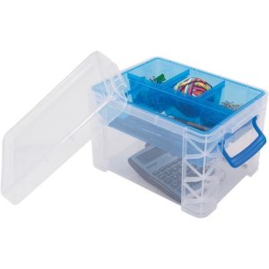 Advantus Corp. Divided Storage Box, 7-1/2"Wx10-3/25"Lx6-1/2"H, Clear/Blue