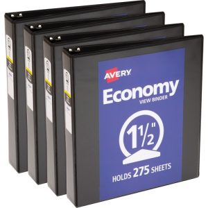 Avery  View Binder,1-1/2" Round Rings,Economy,11"x8-1/2",4/BD,BK