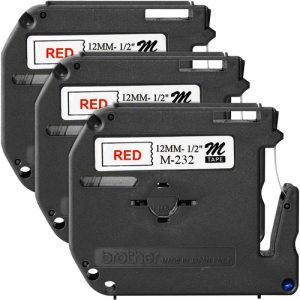 Brother  Labeling Tape, Nonlaminated, 1/2" Size, 3/BD, Red/White