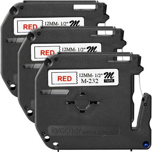 Brother Labeling Tape, Nonlaminated, 1/2" Size, 3/BD, Red/White