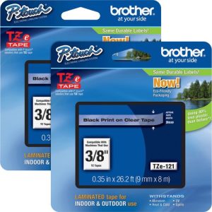 Brother  Tape Cartridge, Laminated, f/P-Touch 8m, 3/8", 2/BD, BK/CL