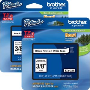Brother  Tape Cartridge, Laminated, f/P-Touch 8m, 3/8", 2/BD, BK/WE