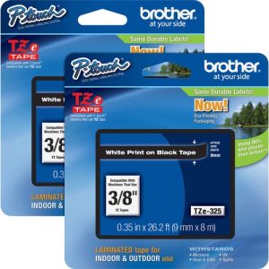 Brother  Tape Cartridge, Laminated, f/P-Touch 8m, 3/8", 2/BD, WE/BK