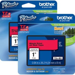 Brother  Tape Cartridge, Laminated, f/P-Touch 8m, 1", 2/BD, Black/Red