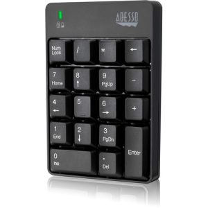 Adesso Keypad,Numeric,Wireless,18Key,2.4GHz,Compact,4.8"x7"x1.2",BK