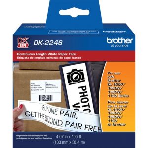 Brother Labels, Continuous-Length, Paper, 4.07"x100', Black on White