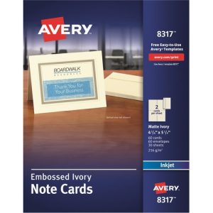 Avery  Inkjet Notecards Cards, Embossed, 4-1/4"x5-1/2", 60/BX, IY