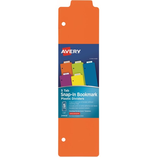 Avery Bookmark Dividers,Snap-in,3HP,5-Tab,3"x11-1/2",5/PK,AST