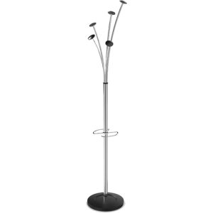 Alba, Inc  Coat Rack,5 Round Pegs,Umbrella Holder,69"H, Chrome/Black