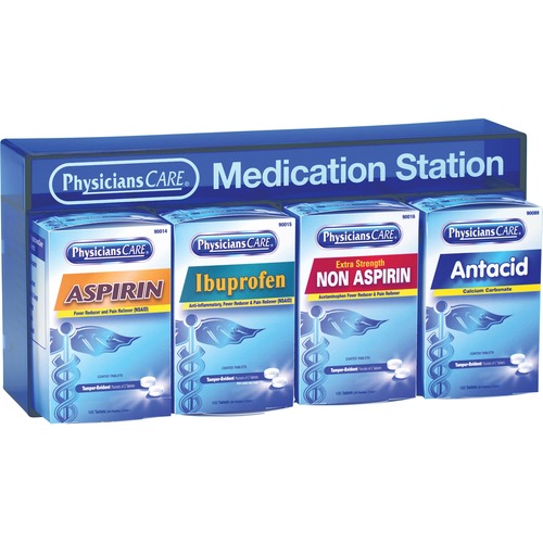 Acme United Corporation Medication Station, w/ Meds, 9-1/2"Wx16-3/5"Lx7-1/4"H, Blue