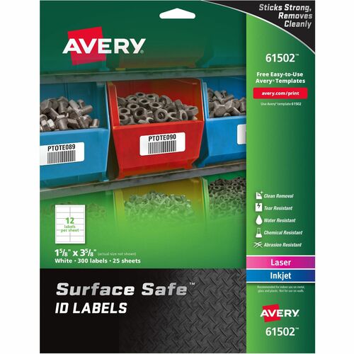 Avery Labels, Removable, Surface Safe, 1-5/8"x3-5/8", 300/PK, WE