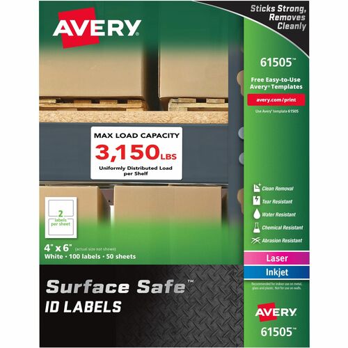 Avery Labels, Removable, Surface Safe, 4"x6", 100/PK, WE