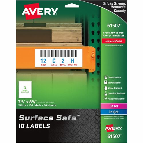 Avery Labels, Removable, Surface Safe, 3-1/4"x8-3/8", 150/PK, WE
