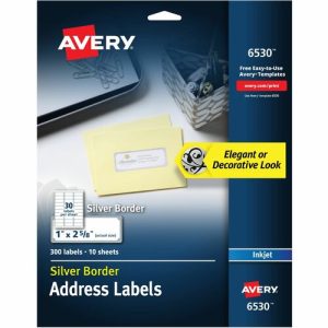 Avery  Labels w/Silver Border, Inkjet, 1"x2-5/8", 300/PK, White