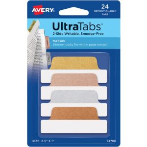 Avery  Tabs, Repositionable, 2-Sided, 2-1/2"x1", 24/PK, Metallics