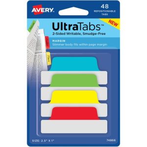 Avery  Tabs, Repositionable, 2-Sided, 2-1/2"x1", 48/PK, AST