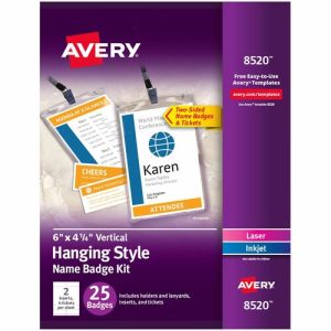 Avery  Name Badge Kit w/Badges/Lanyards/Tickets, 25/PK, WE/CL/BK