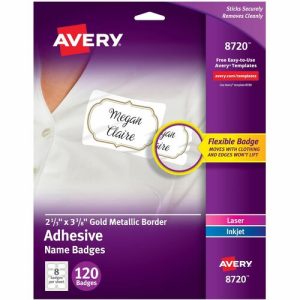 Avery  Name Tags, Removable, 2-1/3"x3-3/8", 120/PK, WE/Gold Border