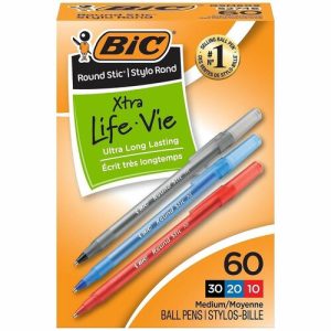 Bic  Ballpoint Pens, Stick, Med Point, Value PK, 60/BX, AST