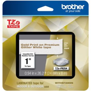 Brother  TZe Premium Laminated Tape, 0.94" x 26.2 ft, Gold on White