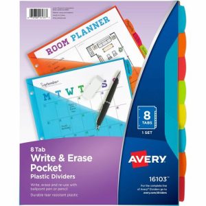 Avery  Write-On Dividers w/Pocket,8-Tab,9-1/4"x11-1/8",Bright AST