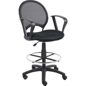 Boss Office Products  Stool,w/LoopArms,Adjustable,Mesh,27.5"x27"x42",BK