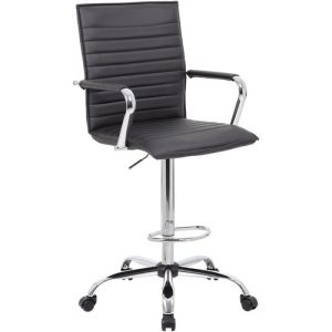 Boss Office Products  Drafting Stool,Ribbed Vinyl,Arms,Gas Lift,23"x26"x45-1/2",BK