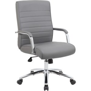 Boss Office Products  Executive Chair,Ribbed,Fixed Arms,Gas Lift,27"x30"x40",GY