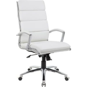 Boss Office Products High-back Chair, Executive, Vinyl, 27"x28"x43"-47", White