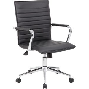 Boss Office Products  Task Chair, Vinyl, Fixed Chrome Arms, 23"x26"x35-1/2", BK