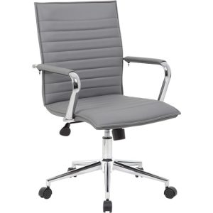 Boss Office Products  Task Chair, Vinyl, Fixed Chrome Arms, 23"x26"x35-1/2", GY