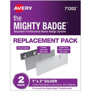 Avery  Badge Refill, Magnetic, Inkjet/Laser, 1"x3", 2/PK, Silver