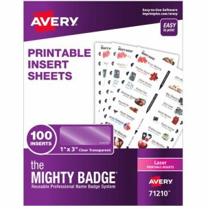 Avery  Inserts, f/Mighty Badges, Laser, 1"x3", 100/PK, Clear