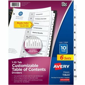 Avery  Dividers,Table of Contents,10-Tab,Letter,6ST/PK,BK/WE