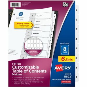 Avery  Dividers,Table of Contents,8-Tab,Letter,6ST/PK,BK/WE
