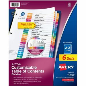 Avery  Dividers,Table of Contents,A-Z Tabs,Letter,6ST/PK,MC