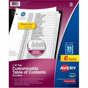 Avery  Dividers,Table of Contents,Monthly Tabs,Letter,6ST/PK,BK/WE