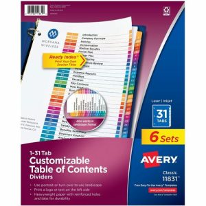 Avery  Dividers,Table of Contents,Monthly Tabs,Letter,6ST/PK,MI