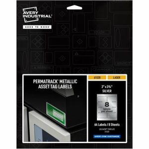 Avery  Labels, f/Asset Tags, Metallic, 2"x3-3/4", 64/PK, Silver